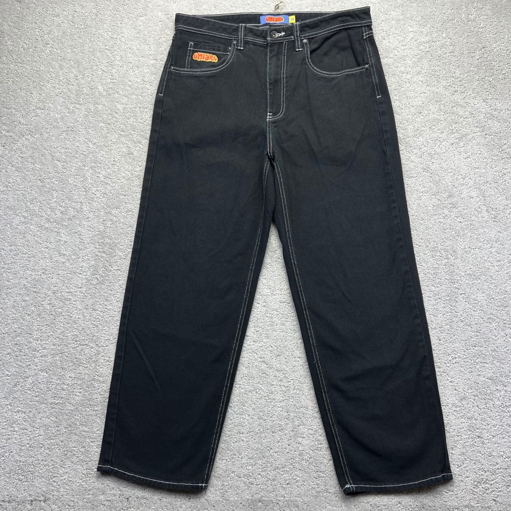 Empyre Jeans Mens 32(35x28.5) Black Denim Contrast Stitch Relaxed Skater Baggy